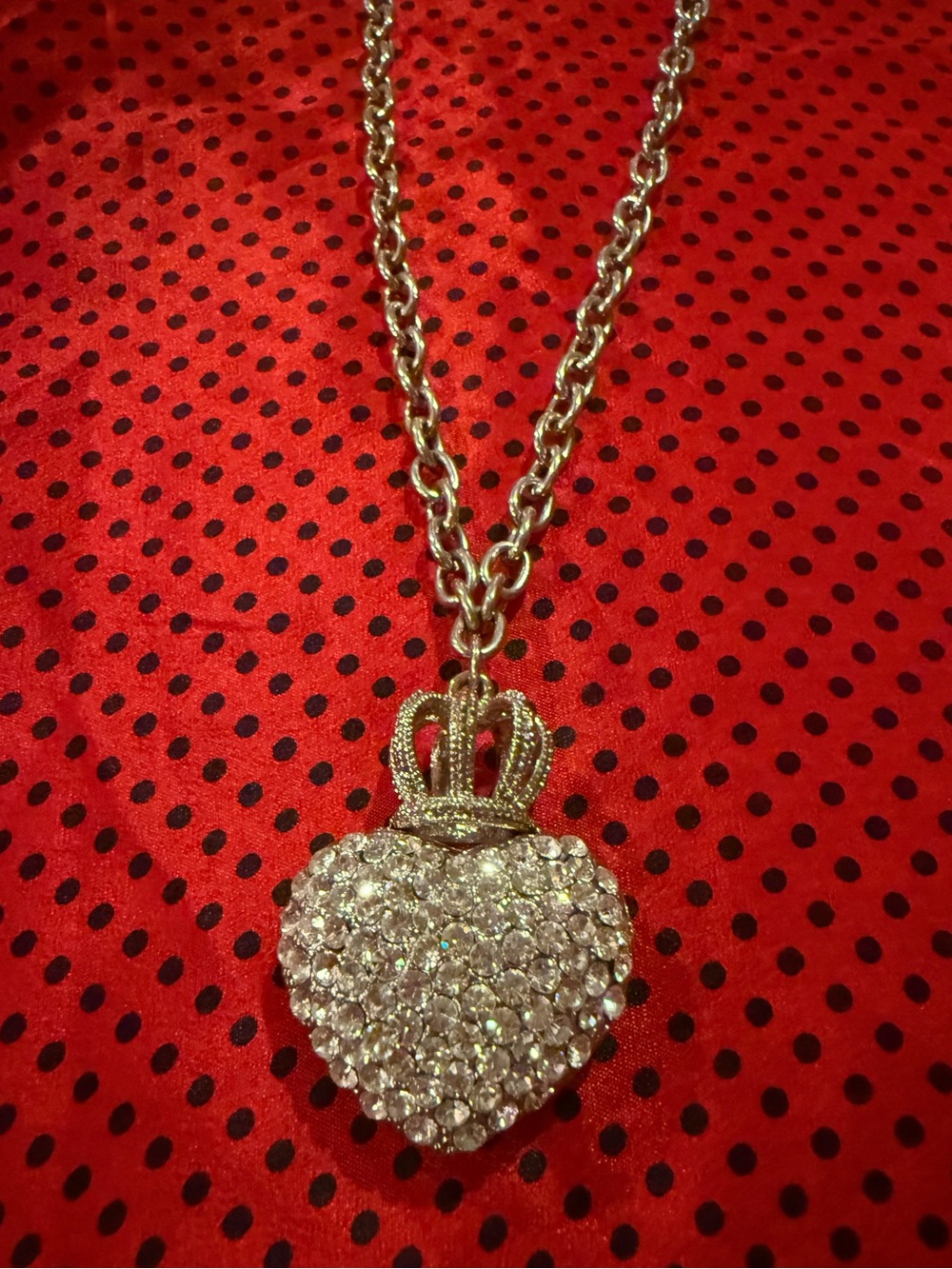 Juicy Couture Silver Tone Pavé Puffy Heart Crown Necklace Y2K Vintage